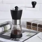 Coffee Bean Black Color Glass Stainless Steel Manual Compact Coffee Bean Grinder Machine With Hands