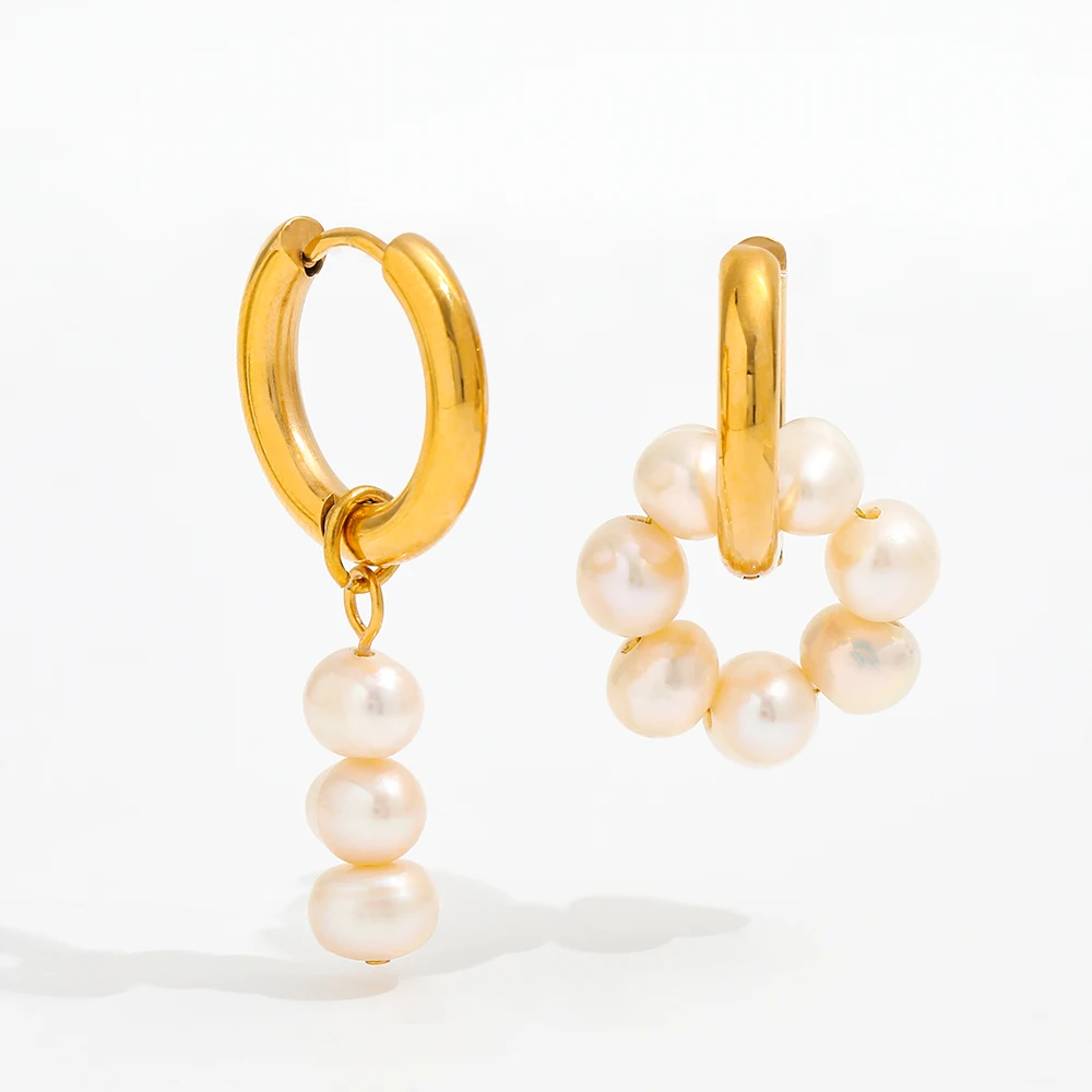 High End 18K Gold Plated Fresh Water Pearl String String Tassel Dissymmetry Huggie Earring Stainless Steel Stylish Jewelry
High End 18K Gold Plated Fresh Water Pearl String String Tassel Dissymmetry Huggie Earring Stainless Steel Stylish Jewelry