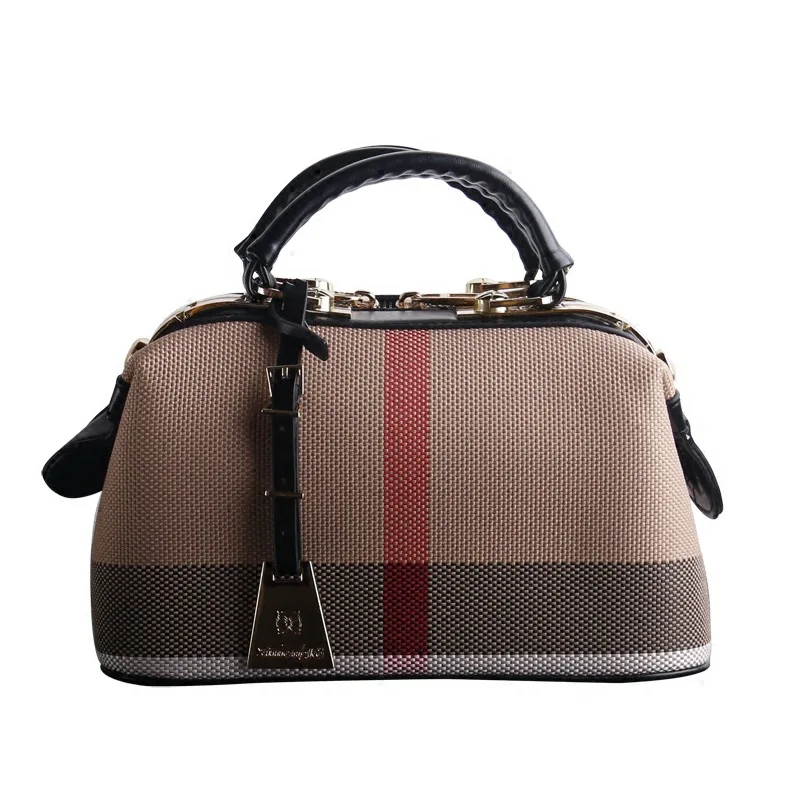 Canvas bag 2020 new fashionable one-shoulder sloping lady's handbag European and American plaid striped doctor's bag, Black
Canvas bag 2020 new fashionable one-shoulder sloping lady's handbag European and American plaid striped doctor's bag, Black