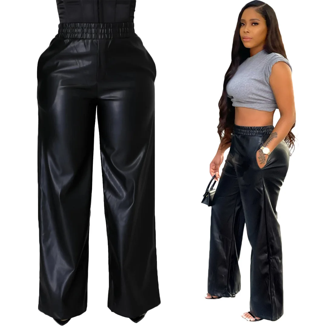 new arrivals womens fall clothing 2021 Solid color loose pocket PU leather wide leg pants, Picture
new arrivals womens fall clothing 2021 Solid color loose pocket PU leather wide leg pants, Picture