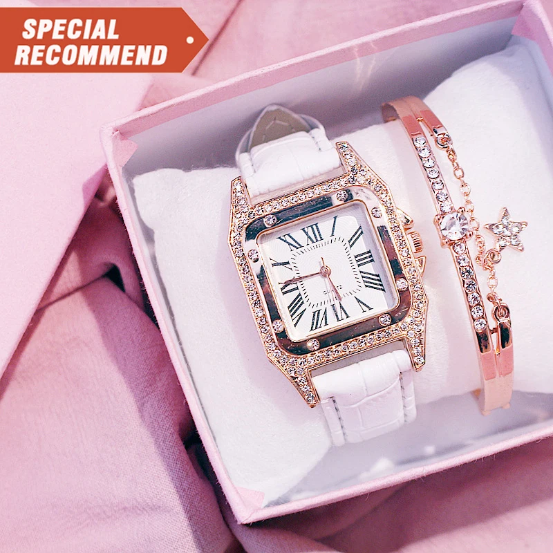 Hot Sale Ladies Leather Wristband Ladies Fashion Watch Square Diamond Quartz Wristband Wrist Watch Gift Set
Hot Sale Ladies Leather Wristband Ladies Fashion Watch Square Diamond Quartz Wristband Wrist Watch Gift Set