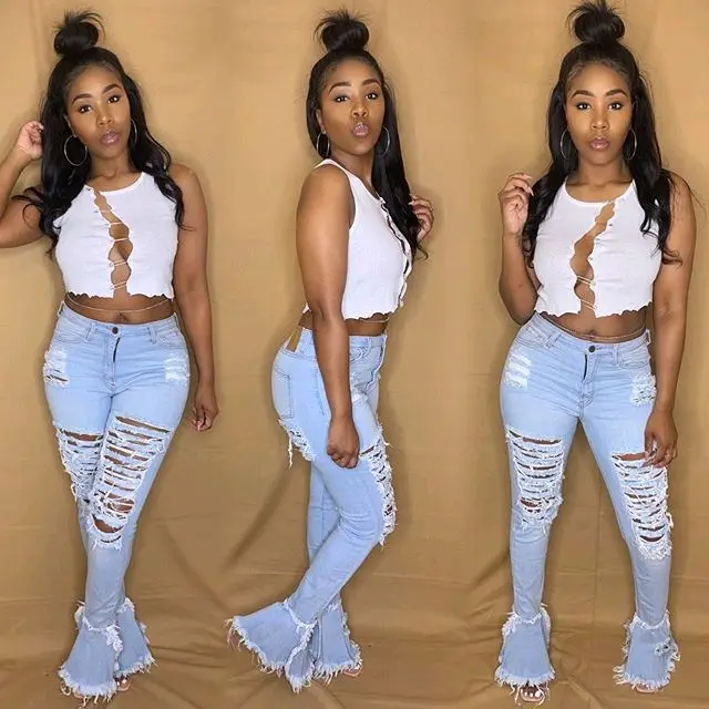 2020 Flare jeans Ripped bell bottom denim pants jeans women denim destroyed stretch plus size womens jeans pants
2020 Flare jeans Ripped bell bottom denim pants jeans women denim destroyed stretch plus size womens jeans pants
