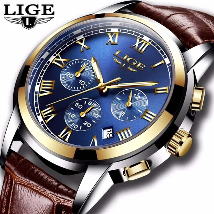 

LIGE 9810 New Watches Men Luxury Brand Chronograph Men Sports smart watch Waterproof Leather Quartz Watch Mens Relogio Masculino