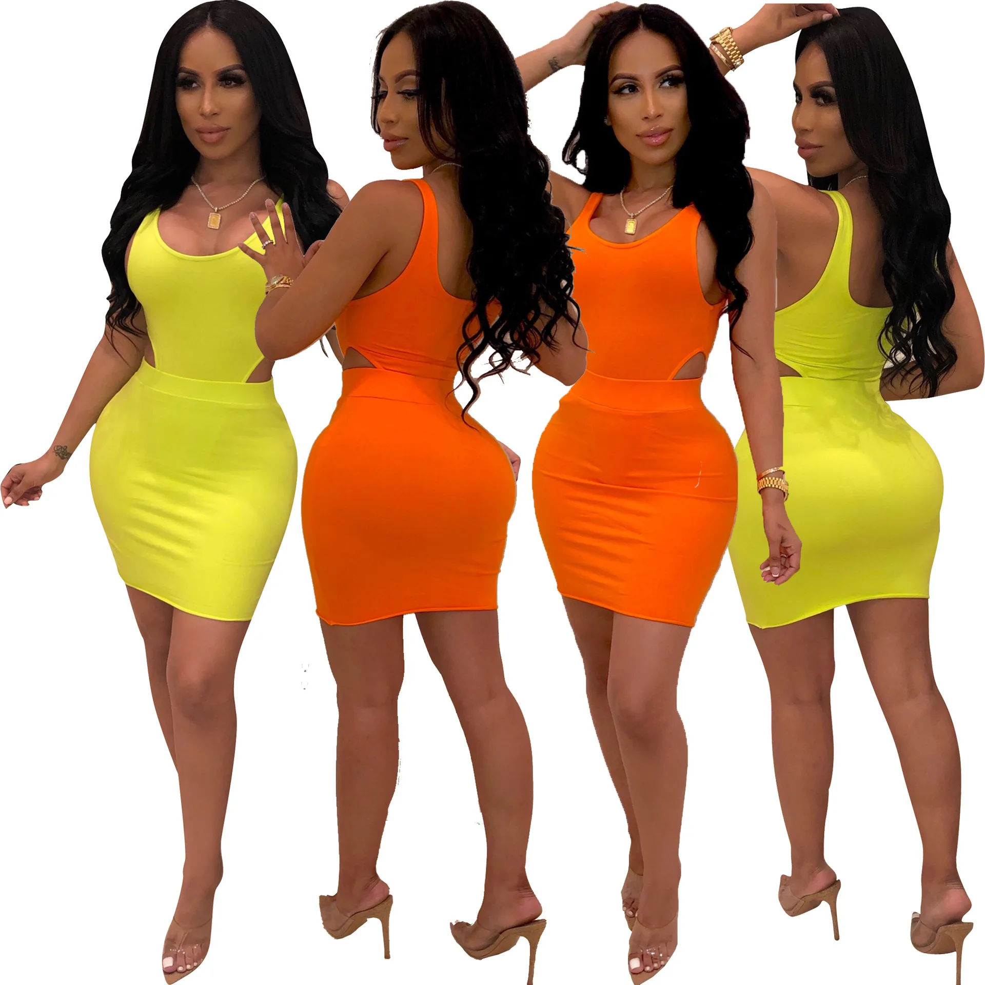 Solid Color Sleeveless Cut Out Women Clothing Mini Two Piece Skirt Set Summer Dresses
Solid Color Sleeveless Cut Out Women Clothing Mini Two Piece Skirt Set Summer Dresses