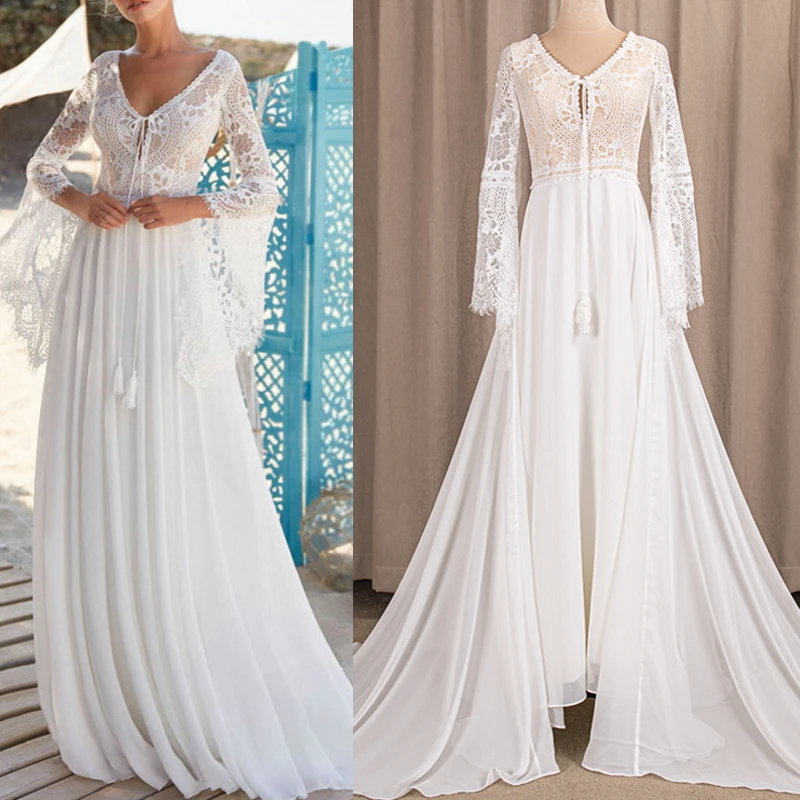 10028#Factory Price 100 % real sample photo Lace boho bohemian V-Neck Long Sleeve Backless wedding dress bridal gown
10028#Factory Price 100 % real sample photo Lace boho bohemian V-Neck Long Sleeve Backless wedding dress bridal gown