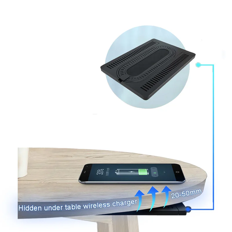

2019 new arrivals Qi portable space wireless charger used for restaurant stealth under desk, Black or customized