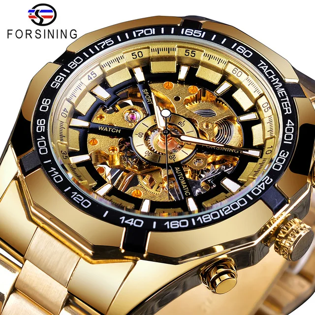 

Forsining Men Top Brand Luxury Stainless Steel Waterproof Mens Skeleton Watches Transparent Mechanical Sport Male Wrist Watches, 5-colors