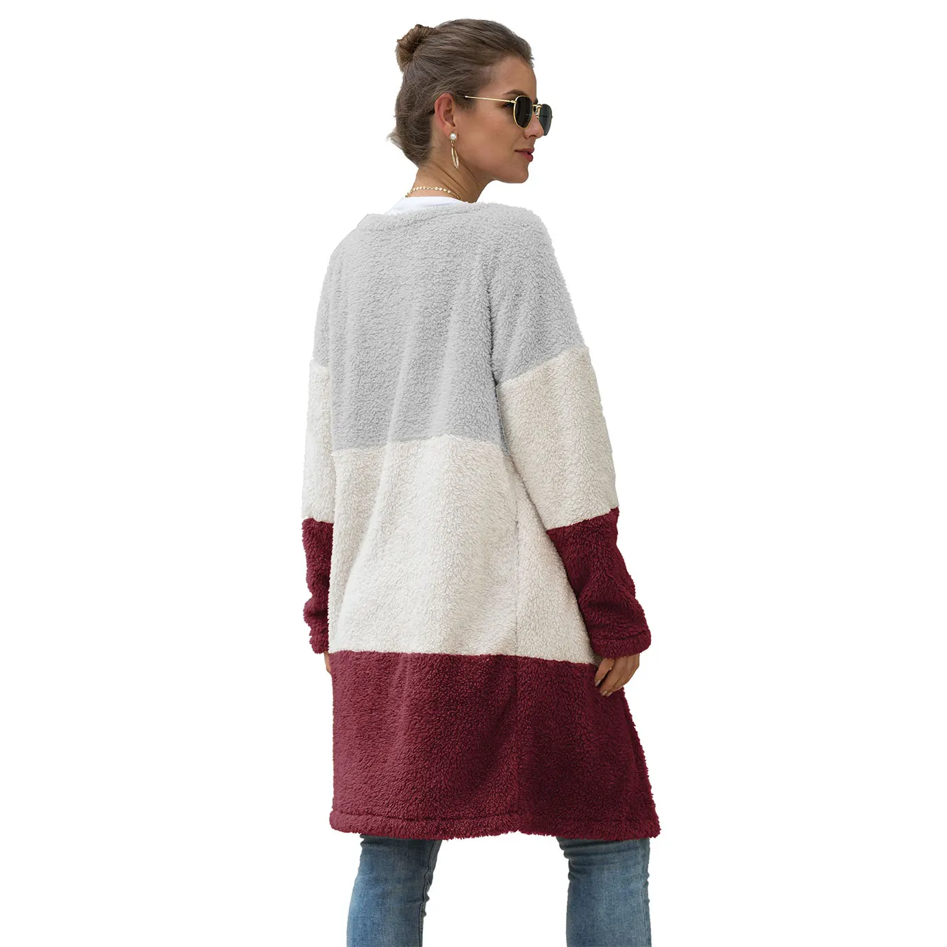 Winter Plush tricolor splicing long sleeve women's Long Sleeve coat, Customized color
Winter Plush tricolor splicing long sleeve women's Long Sleeve coat, Customized color