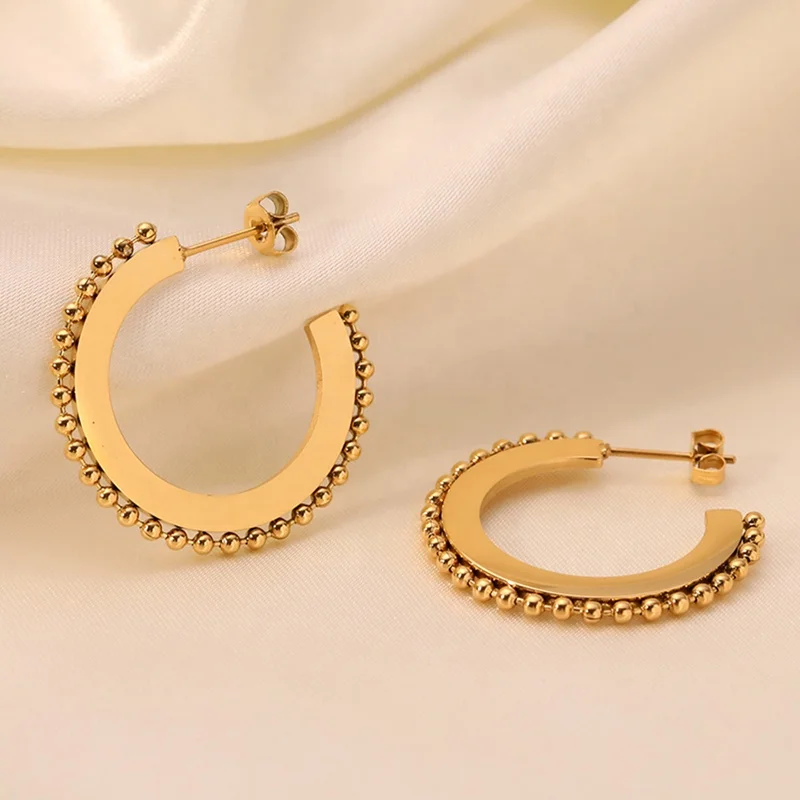 Stainless Steel Gold Plated Hoop Earrings Simple Round Beads Flat Back Hoop Earrings, As picture
Stainless Steel Gold Plated Hoop Earrings Simple Round Beads Flat Back Hoop Earrings, As picture