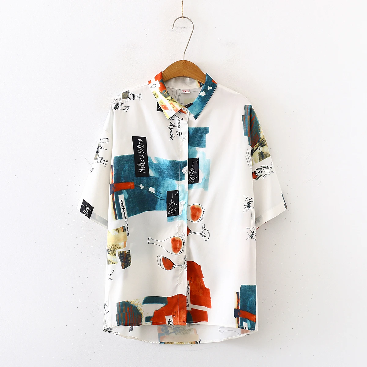 New Arrival Women Blouse Turn-down Collar Ladies Loose Shirt Tops Fashion Graffiti Print White Shirt T06515C
New Arrival Women Blouse Turn-down Collar Ladies Loose Shirt Tops Fashion Graffiti Print White Shirt T06515C