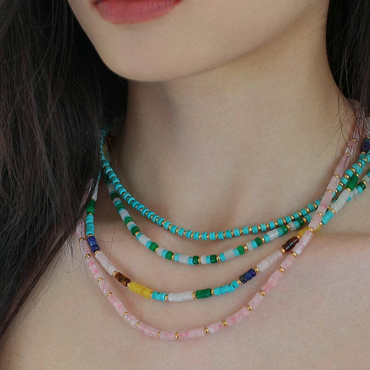 18K Real Gold Plated Candy Rainbow Color Simple Natural Stone Rose Quartz Turquoise Choker Necklace for Women, Picture color
18K Real Gold Plated Candy Rainbow Color Simple Natural Stone Rose Quartz Turquoise Choker Necklace for Women, Picture color