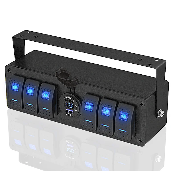 6 Gang Switch Panel PD3.0 & QC3.0 Car USB Charger Port Socket Waterproof 12V ON/OFF Rocker Switch Box LED Light RV Switch Panel
6 Gang Switch Panel PD3.0 & QC3.0 Car USB Charger Port Socket Waterproof 12V ON/OFF Rocker Switch Box LED Light RV Switch Panel