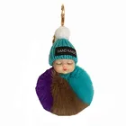 Color Sleeping Baby Doll Keychain Pompom Rabbit Fur Ball Key Chain Car Keyring