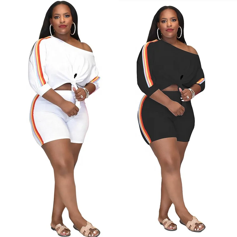 QC-TC069 2021 women street fashion O-neck plus size patchwork short sets for women, As shown
QC-TC069 2021 women street fashion O-neck plus size patchwork short sets for women, As shown