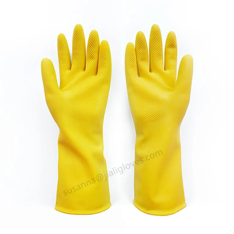 FDA CE extra lange herde gefüttert gummi latex haushalts handschuhe mit baumwolle für küche reinigung wäsche