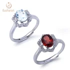 Top Selling Fashion Jewelry S925 Silver 1.6ct Natural Sky Blue Topaz/Garnet Ring For Women Gift