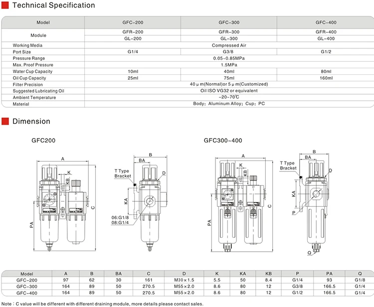 Air Source Treatment Unit, GFC, FRL, Aluminum, 90-500L/Min - detail 8