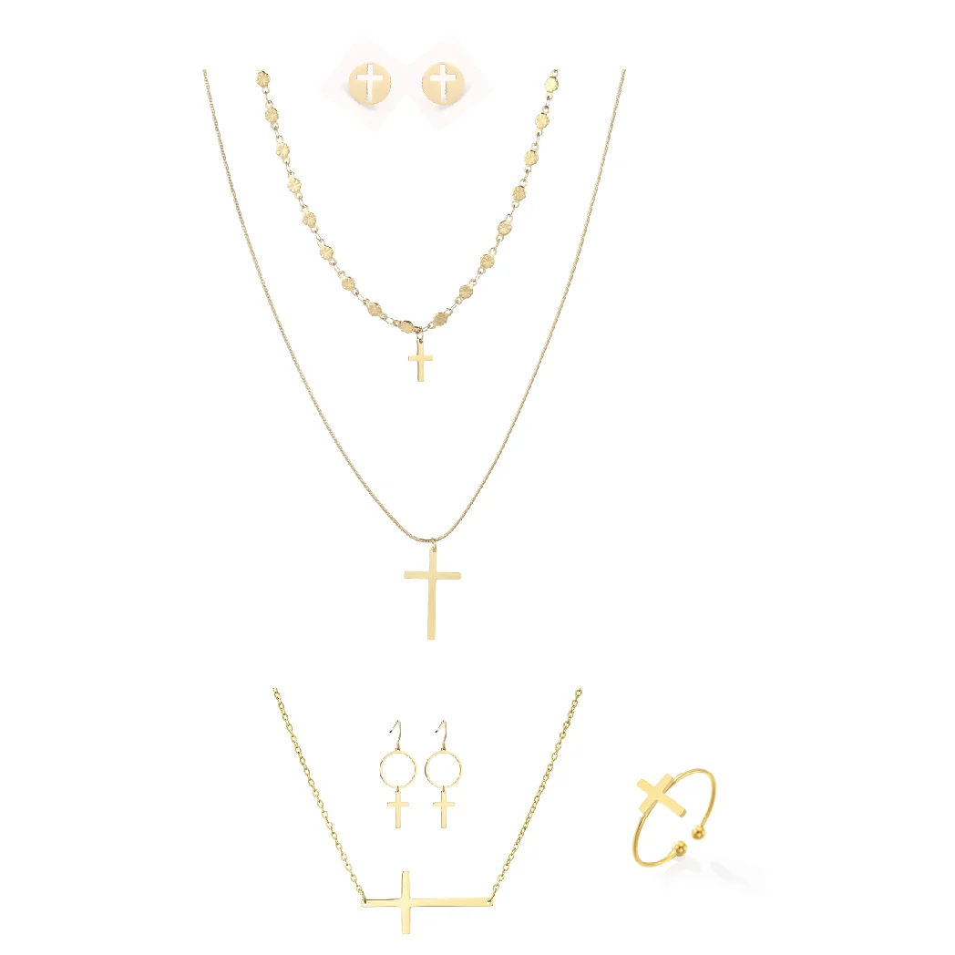 Stainless Steel Cross Pendant High Quality Cross Gold Dubai Plating Jewelry Necklace Earrings Sets
Stainless Steel Cross Pendant High Quality Cross Gold Dubai Plating Jewelry Necklace Earrings Sets