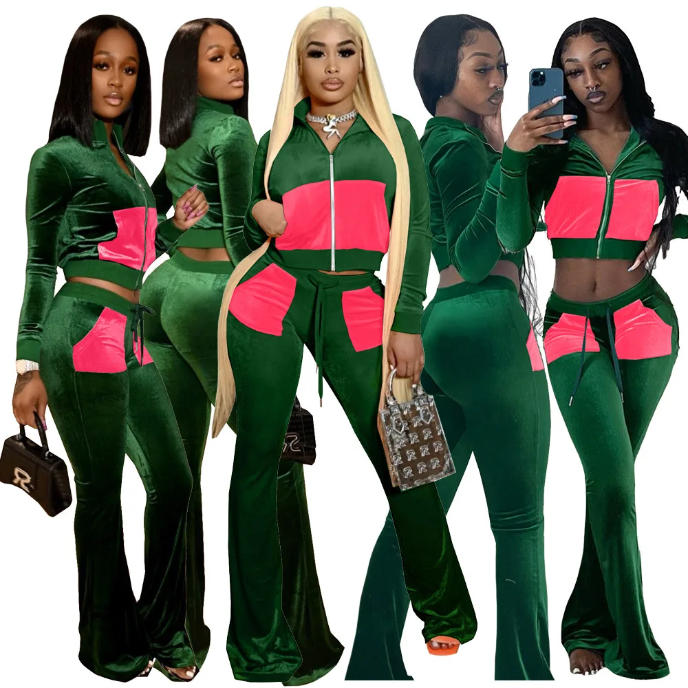 Women clothing fashion casual hoodie set solid color patchwork flared pants 2 piece sets, Picture color
Women clothing fashion casual hoodie set solid color patchwork flared pants 2 piece sets, Picture color
