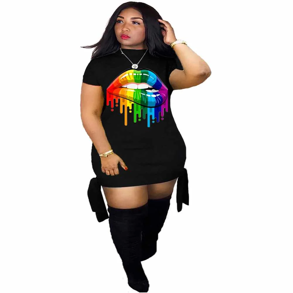 Digital Printed Young Ladies Colorful Lips Tie Design Short Sleeve Cotton Dress Women's Loose Large Size Casual Solid Dresses, Shown
Digital Printed Young Ladies Colorful Lips Tie Design Short Sleeve Cotton Dress Women's Loose Large Size Casual Solid Dresses, Shown