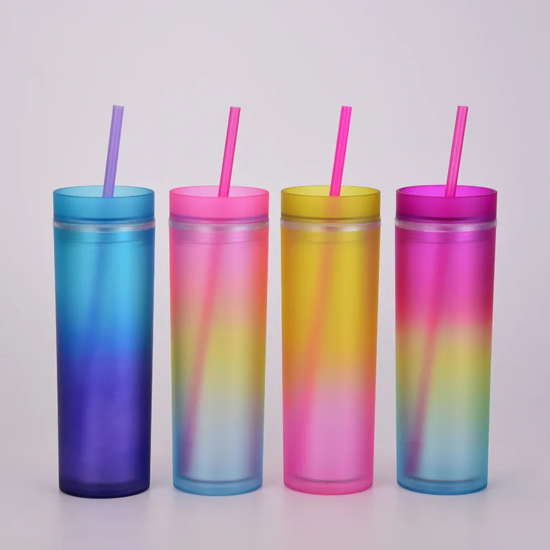 16Oz Gradient Rainbow Water Bottles Double Layer Straight Body Skinny Plastic Mug Tumbler Double Wall Plastic Sippy Cup
16Oz Gradient Rainbow Water Bottles Double Layer Straight Body Skinny Plastic Mug Tumbler Double Wall Plastic Sippy Cup