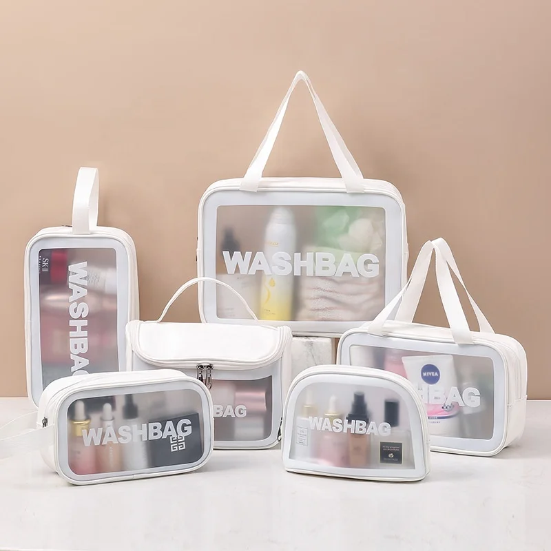 PU Leather frosted transparent waterproof cosmetic bag makeup bag portable travel toilet bag, White/pink/black
PU Leather frosted transparent waterproof cosmetic bag makeup bag portable travel toilet bag, White/pink/black