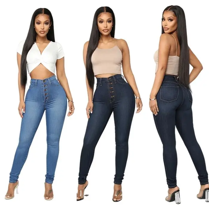 2021 Skinny High Waisted Blue Denim Pencil Jeans Stretch Pants Woman Pants, Shown 
2021 Skinny High Waisted Blue Denim Pencil Jeans Stretch Pants Woman Pants, Shown