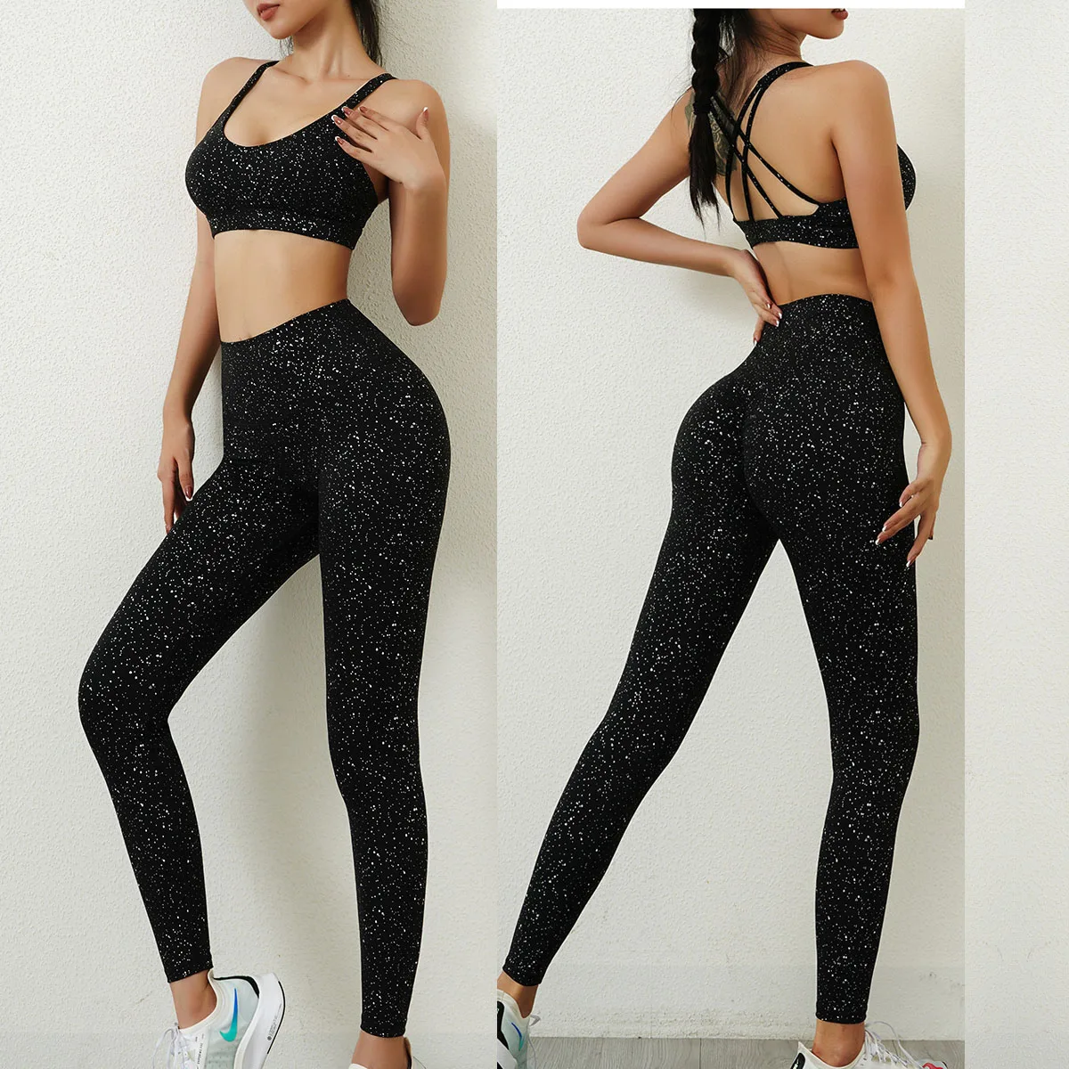 Wholesale Hot Stamped Yoga Clothes Set Cross Beauty Back Sports Bra Sports Leggings Two Piece Outfits Set Woman Fitness Set, Customized colors
Wholesale Hot Stamped Yoga Clothes Set Cross Beauty Back Sports Bra Sports Leggings Two Piece Outfits Set Woman Fitness Set, Customized colors