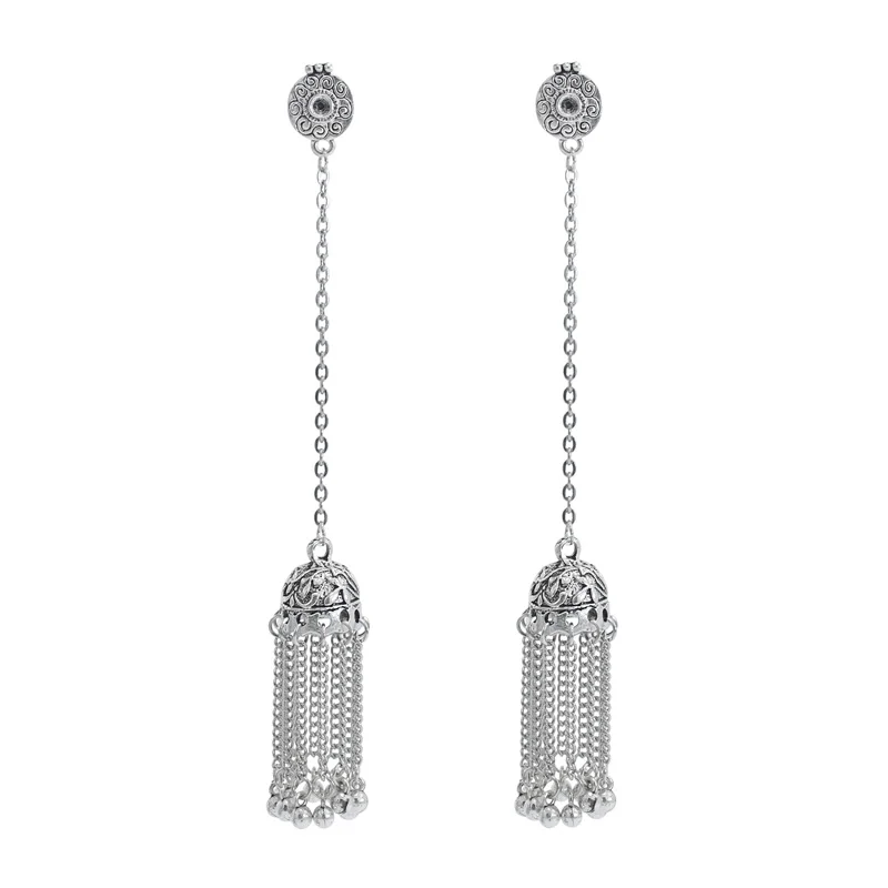 

Indian Gypsy Jewelry Bohemia Ethnic Long Chain Tassel Retro Big Bells Drop Earrings For Women Jewelry, Silver