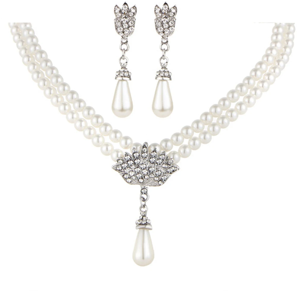 Charming Wedding Pearl Jewelry Set 2 Layers Pearl Alloy Crystal Flower Water Drop Pendant Necklaces Earring Fashion Jewelry
Charming Wedding Pearl Jewelry Set 2 Layers Pearl Alloy Crystal Flower Water Drop Pendant Necklaces Earring Fashion Jewelry