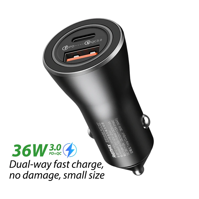 Remax RCC107 Type-c USB 2 in 1 Strong heat dissipation Charging protection 3.0 Cell Phone Cup Metal mini Car Adapter Charger
Remax RCC107 Type-c USB 2 in 1 Strong heat dissipation Charging protection 3.0 Cell Phone Cup Metal mini Car Adapter Charger
