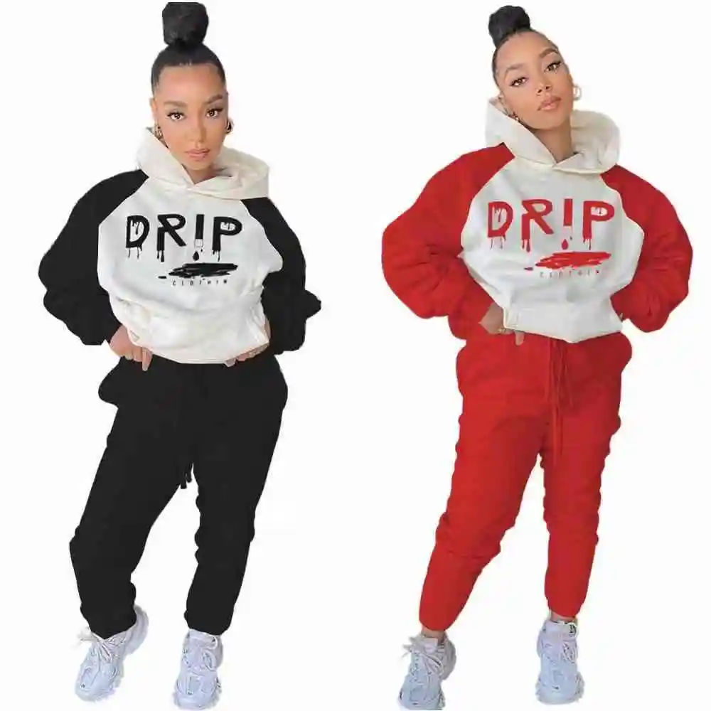 2021 new arrivals fashion latter print drip hoodies with jogger two piece set women clothing casual streetwear, 1color as picture
2021 new arrivals fashion latter print drip hoodies with jogger two piece set women clothing casual streetwear, 1color as picture
