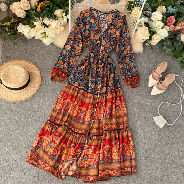 D801 Korean Fashion Floral Print Stylish Maxi Hollow Out Bohemian Dress Women Vintage Boho Long Dresses Clothing
D801 Korean Fashion Floral Print Stylish Maxi Hollow Out Bohemian Dress Women Vintage Boho Long Dresses Clothing