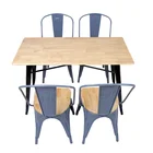 Wholesale Cheap Industrial Metal Table Restaurant Dining Chairs and Table Set with Wooden Top 1 table 4 chairs