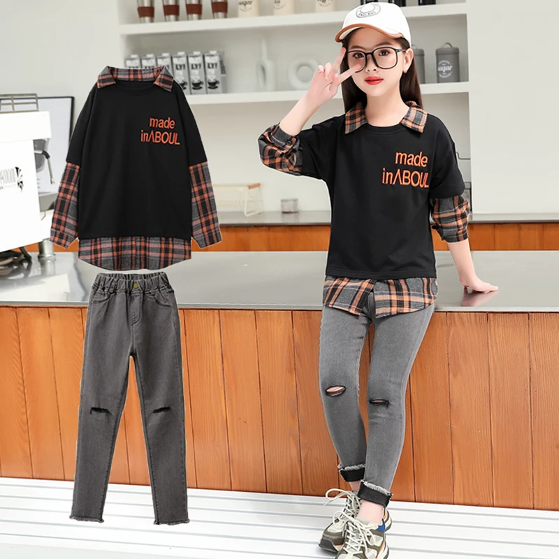 Children's black mezzanine top suit girls autumn hip-hop fashion suit girl color matching top + trousers two-piece suit
Children's black mezzanine top suit girls autumn hip-hop fashion suit girl color matching top + trousers two-piece suit