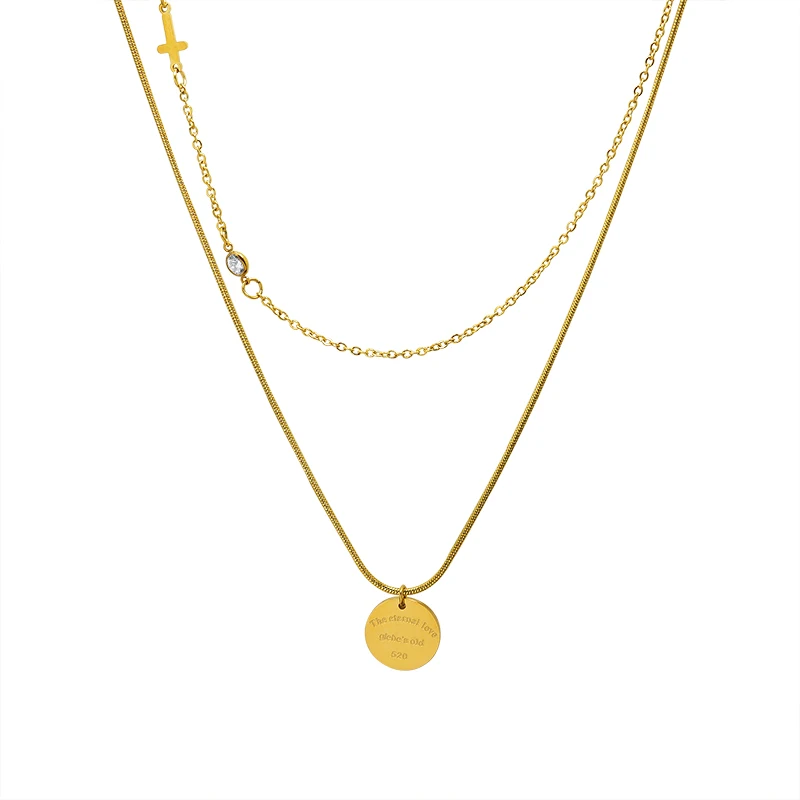 Cross Zircon English Round Brand Snakebone Chain Double Layer Wear Round Brand Clavicle Necklace Titanium Steel Jewelry
Cross Zircon English Round Brand Snakebone Chain Double Layer Wear Round Brand Clavicle Necklace Titanium Steel Jewelry