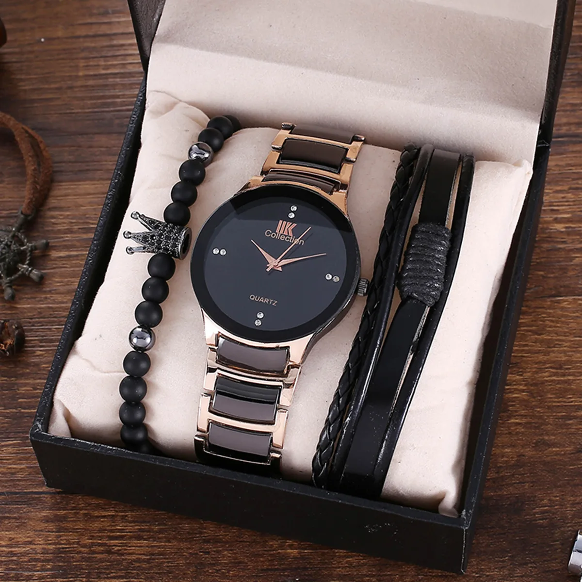 Fashion 3pcs/Set Men's Watch Set Gifts Diamond Watches bracelet with box Sets Quartz Wristwatches Reloj Mujer
Fashion 3pcs/Set Men's Watch Set Gifts Diamond Watches bracelet with box Sets Quartz Wristwatches Reloj Mujer