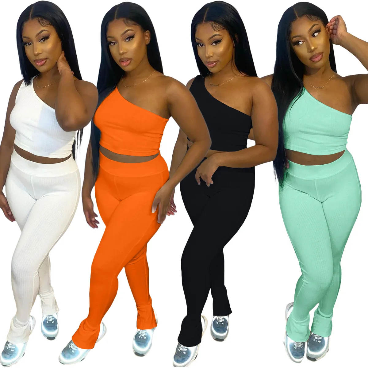 2022 Wrap Chest Two Piece Set Elastic Crop Top Diagonal Shoulder Split Pants Women Sport Suit, 4 colors
2022 Wrap Chest Two Piece Set Elastic Crop Top Diagonal Shoulder Split Pants Women Sport Suit, 4 colors