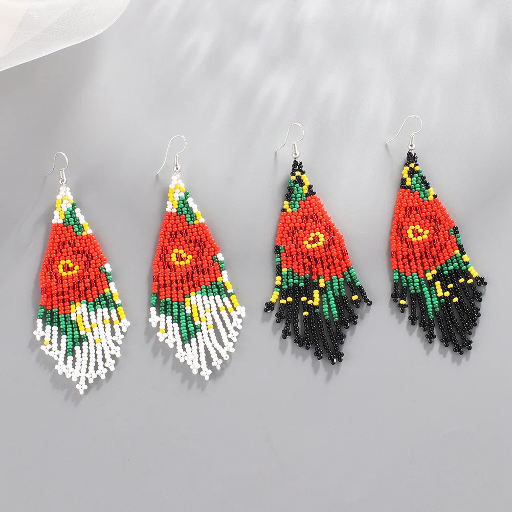 Black Blue Red Beaded Fringe Earrings Beadwork Long Rose Earring Dangle Boho Jewelry
Black Blue Red Beaded Fringe Earrings Beadwork Long Rose Earring Dangle Boho Jewelry