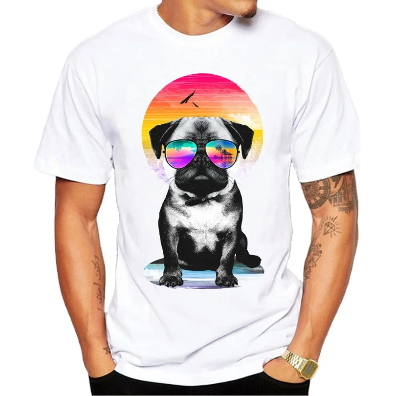 Fashion personality pug print trendy men's white T-shirt 
Fashion personality pug print trendy men's white T-shirt