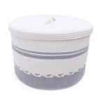 Extra Large Foldable 2019 amazon cotton rope storage basket With Lid and cotton rope handles