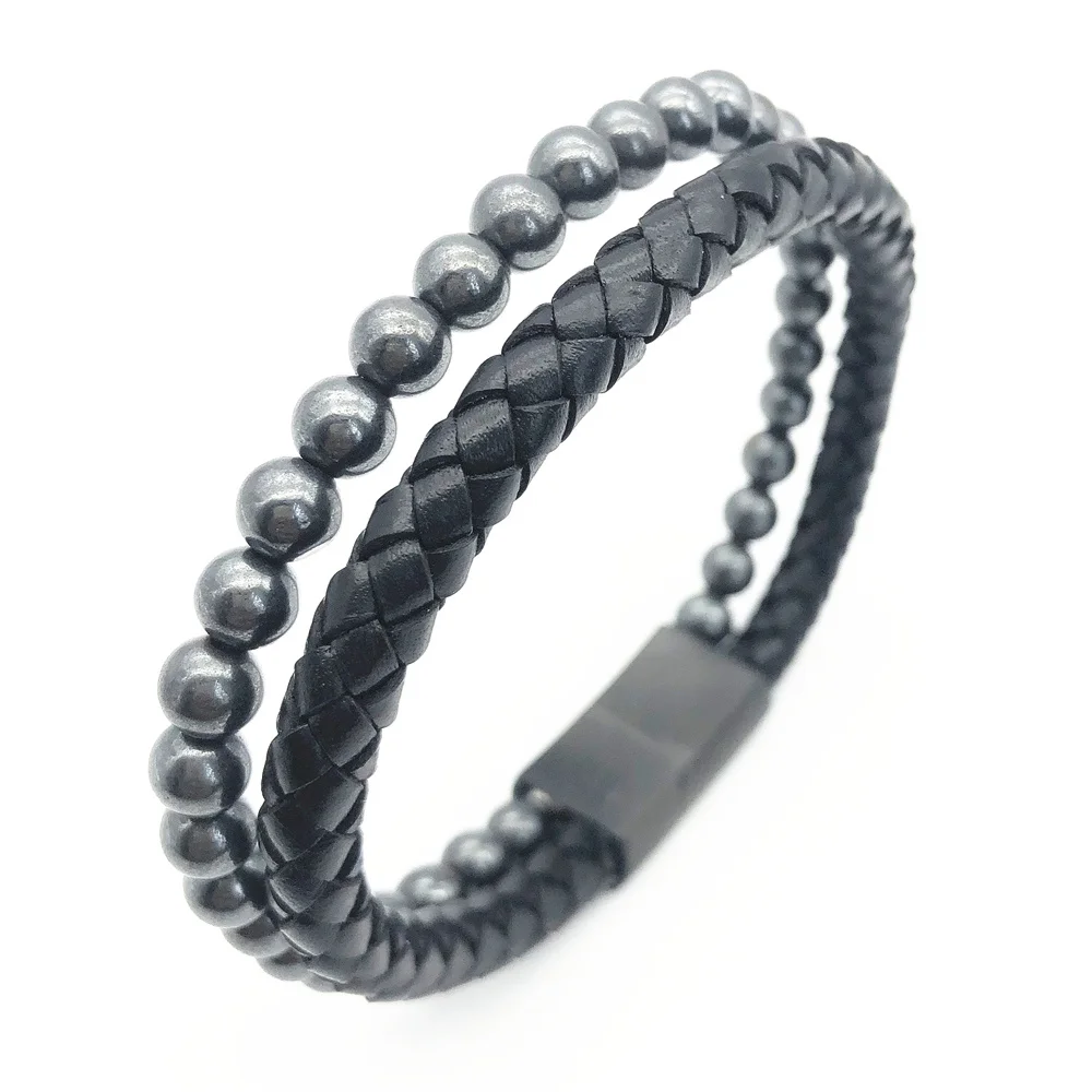 New Style Beads Vintage Muti Layer Men Bracelets Leather And Stainless Steel, Black genuine leather, matte black clasp,customized color
New Style Beads Vintage Muti Layer Men Bracelets Leather And Stainless Steel, Black genuine leather, matte black clasp,customized color