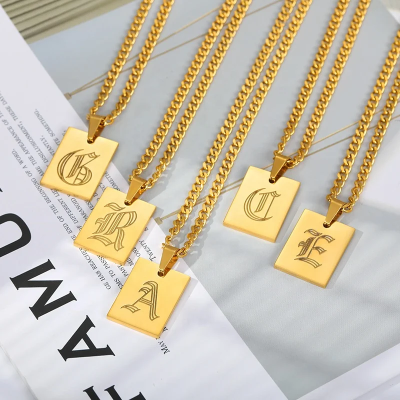 Factory direct real gold plated old English letter printed charm stainless steel pendant necklace for women jewelry, As the pic show
Factory direct real gold plated old English letter printed charm stainless steel pendant necklace for women jewelry, As the pic show