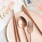 JUJU B416 Hongda Unique Patent Design 304 Matte Polish Wedding Flatware Rose Gold Stainless Steel Cutlery Set