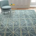 Blue and White Geometric European Nordic Hand Made Wool and Silk Carpet Living Room