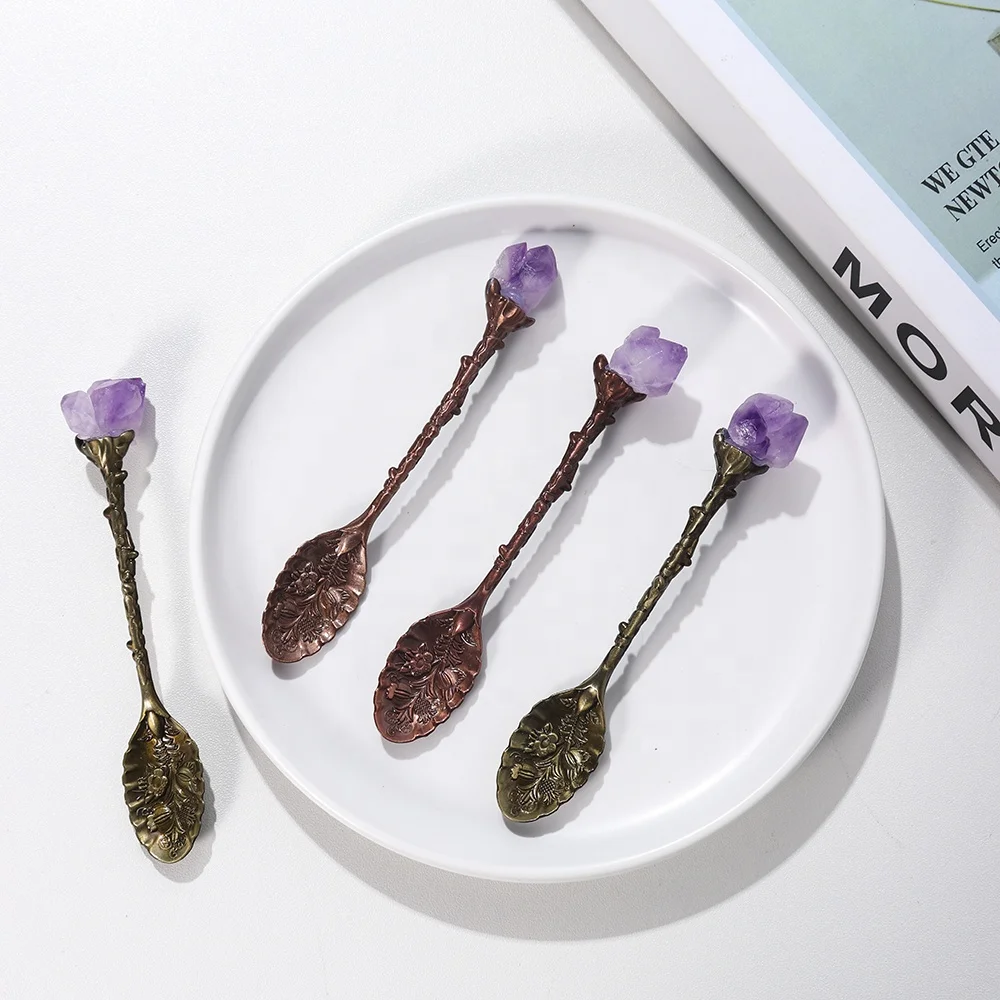 Healing Crystal Quartz Stone Long Coffee Spoon Amethyst Cluster Gem Stone Brass Teaspoon For Cafes
Healing Crystal Quartz Stone Long Coffee Spoon Amethyst Cluster Gem Stone Brass Teaspoon For Cafes