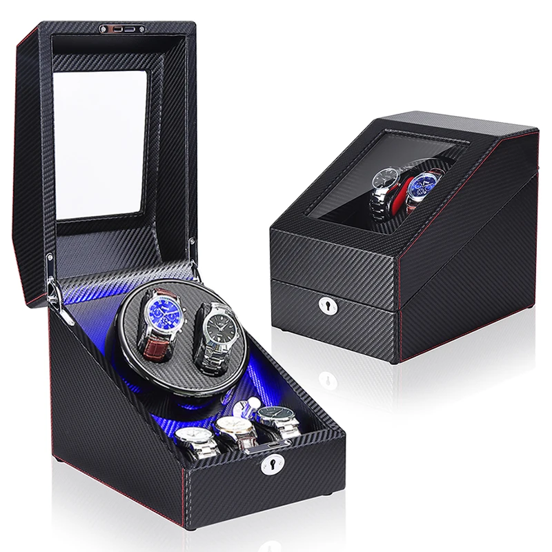 Black Carbon Fiber Automated Mechanical Watch Box Winding System Watch Winder Man's Watch Box, Black, brown
Black Carbon Fiber Automated Mechanical Watch Box Winding System Watch Winder Man's Watch Box, Black, brown