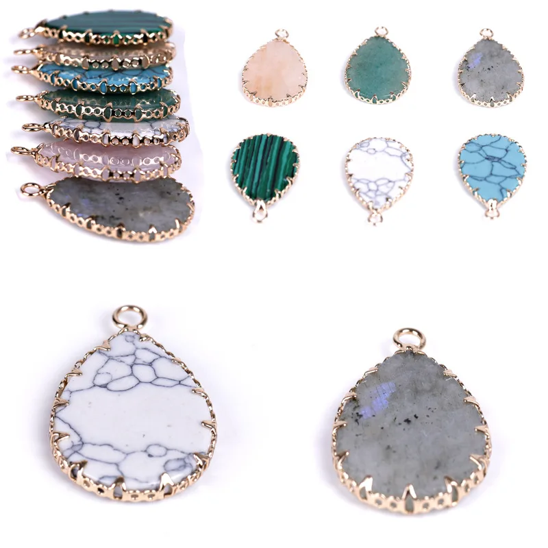 

waterdrop Assorted Natural stone Turquoise Quartz Pink Crystal malachite Pendant DIY Jewelry making