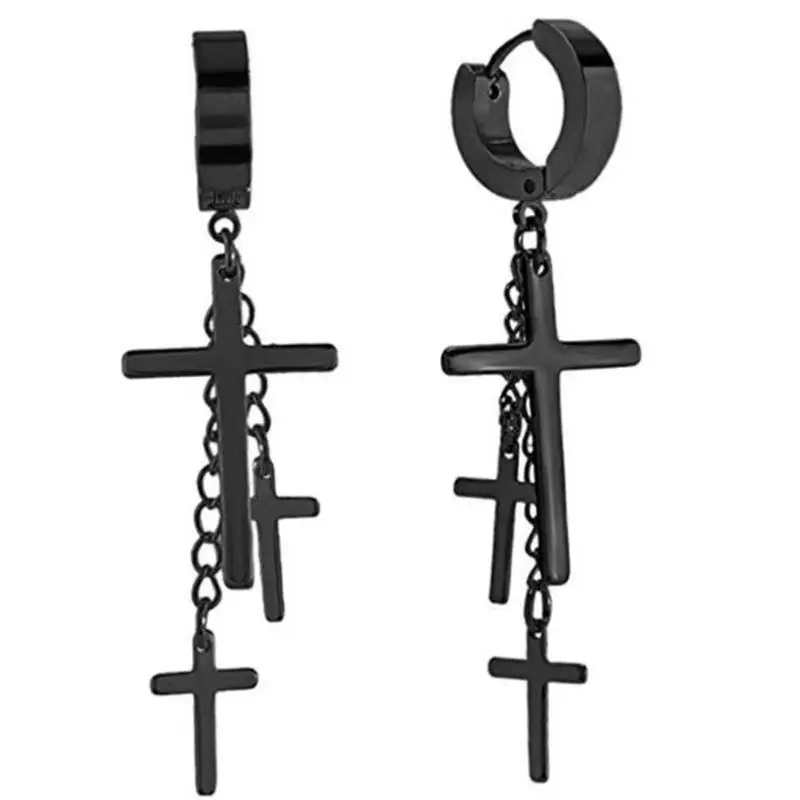 Korean Black Punk men and women's non allergic titanium steel earrings cross earnails
Korean Black Punk men and women's non allergic titanium steel earrings cross earnails