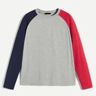 High Quality New Model Color Block long sleeve Grey t-shirt